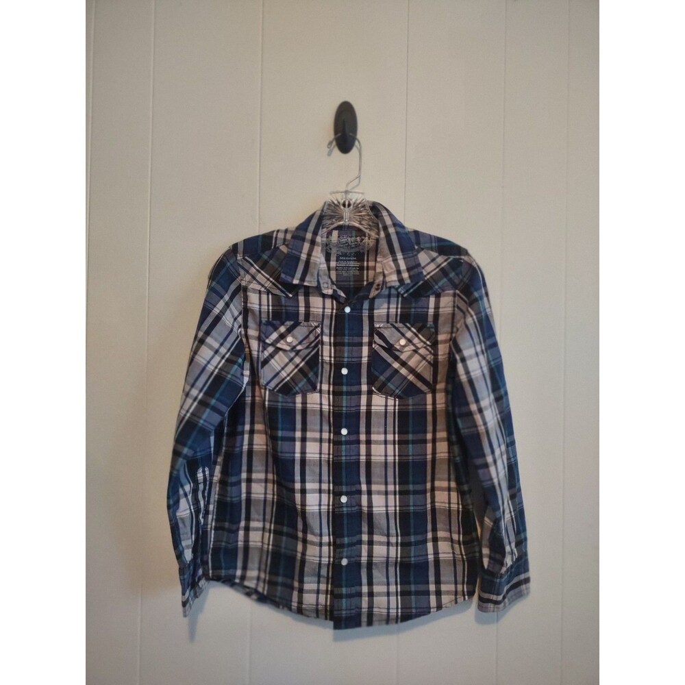Felix | Youth Boys Blue Plaid Western Cowboy Pearl Snap Size Medium